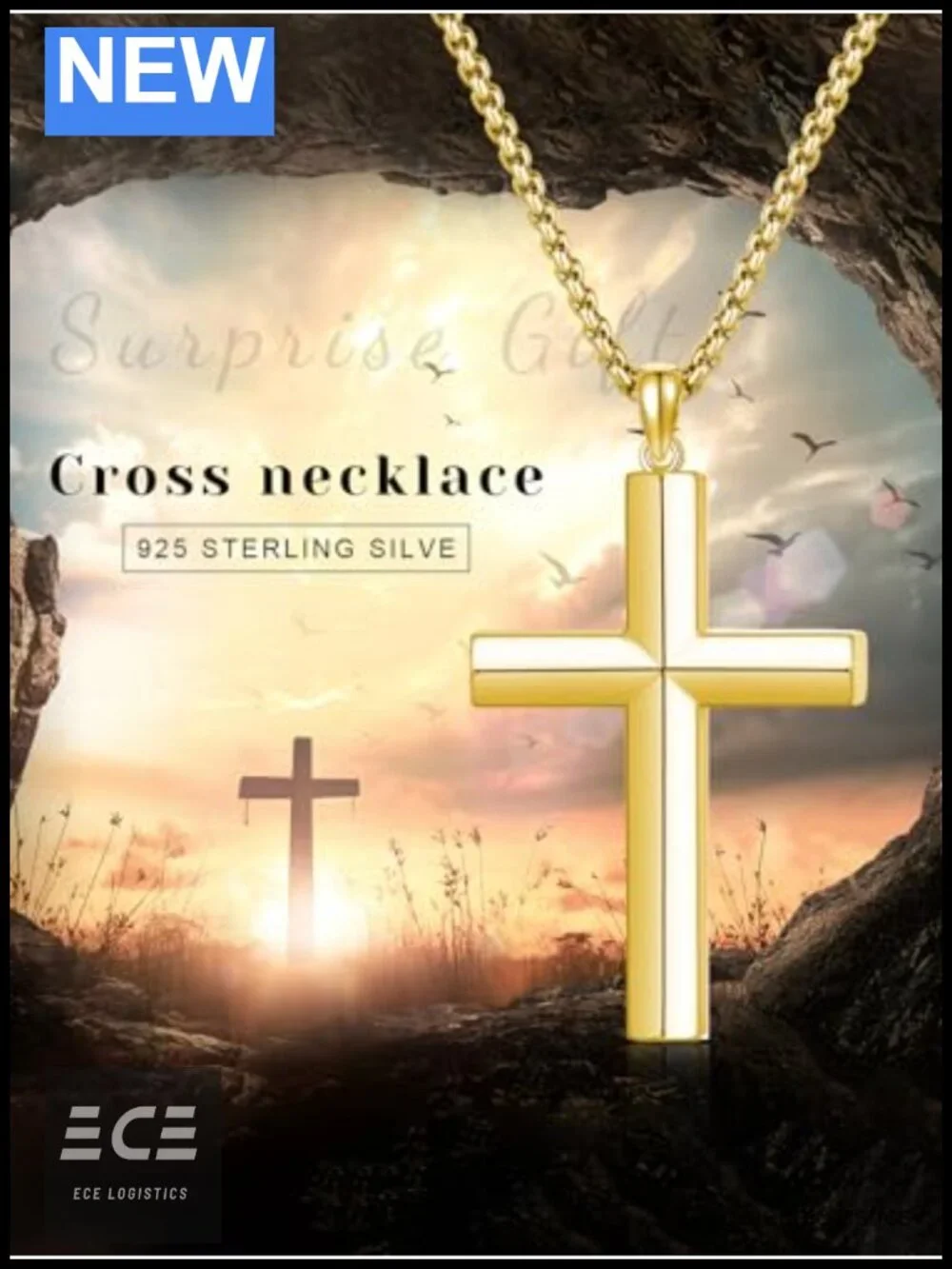 925 Sterling Silver Gold Plated Cross Necklace Crucifix Pendant Christian